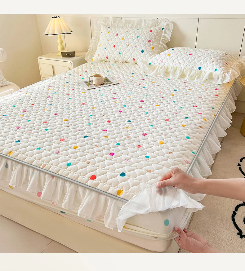 2025 New Single Bed Hat Korean Lace Bed Sheet Cover Chiffon Princess Wind Ins Cotton Four Seasons Bedspread Protective Cover