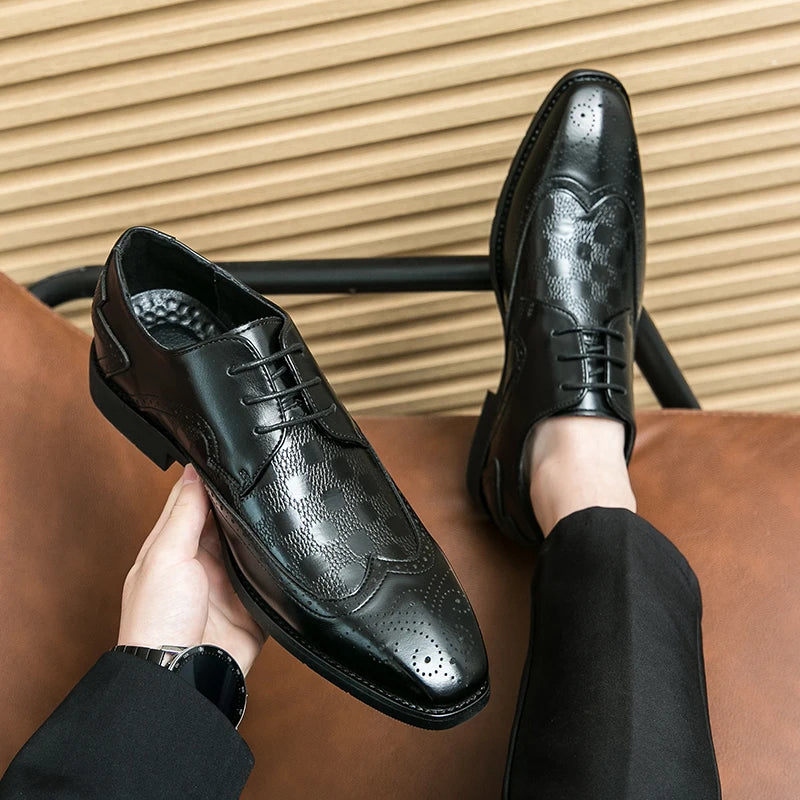 High End Brand Interview Office Business Shoes British Style Blue Brogue Shoes Massage Soles Men's Wedding Square Toe Shoes