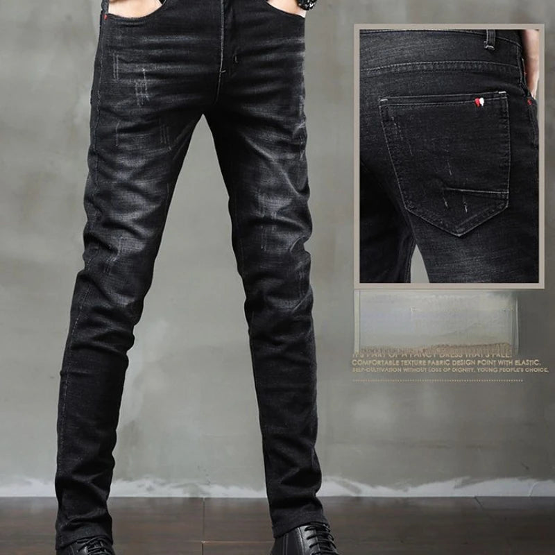 Warm Fleece Pants Winter Man Cowboy Man Thermal Fleece Lined Black Korean Fashion Slim Thicken Plush Wool Boot Cut Jeans Men