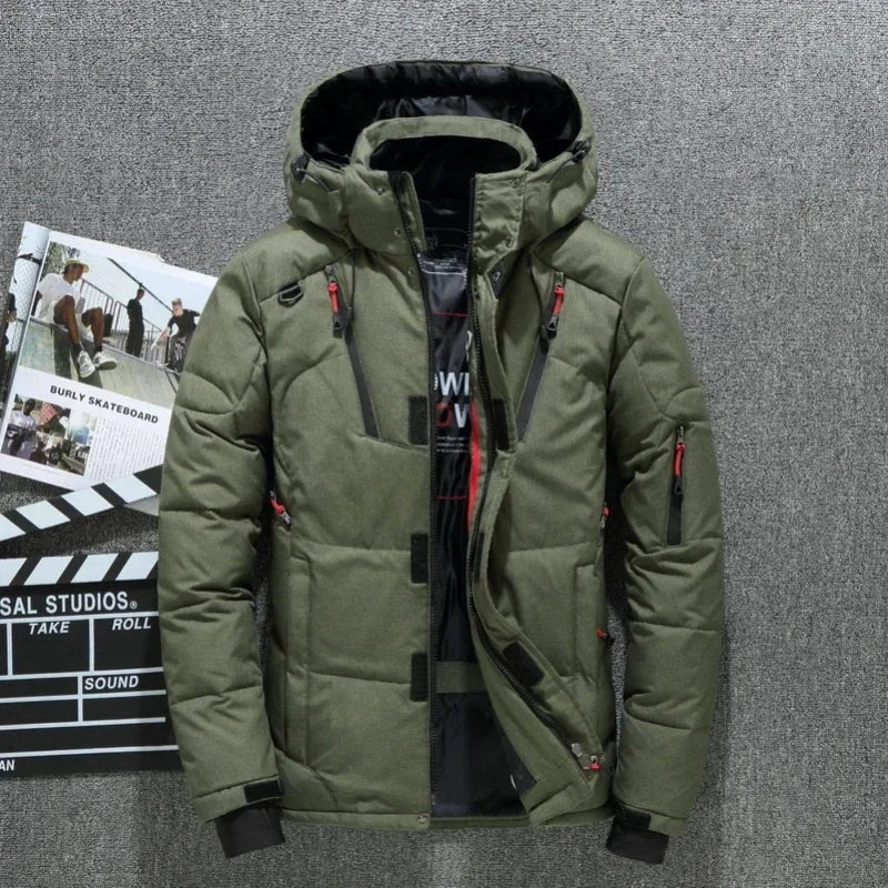 Men's Winter Parkas Hood Thick Warm Waterproof Jackets New Top Male Winter Jacket White Duck Down Parka Casual Goose Feather