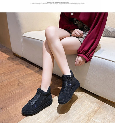 Fashion Sneakers Women Trend 2024 New Spring Autumn Platform Lace Up Rhinestone Women Casual Shoes Fashion Shiny Ladies Shoes