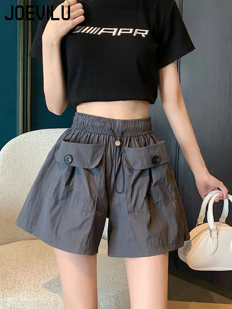 Women's High Waisted Shorts Summer New Wide Leg Loose Casual Trousers  Multi-pocket Trend Student Dress Breathable Shorts