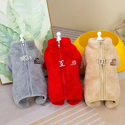 Winter Warm Pet Clothes Thick Warm Plush Dog Coat Jacket with Zipper for Small Dogs Cats Cozy Fleece Jumpsuit Chihuahua Costume