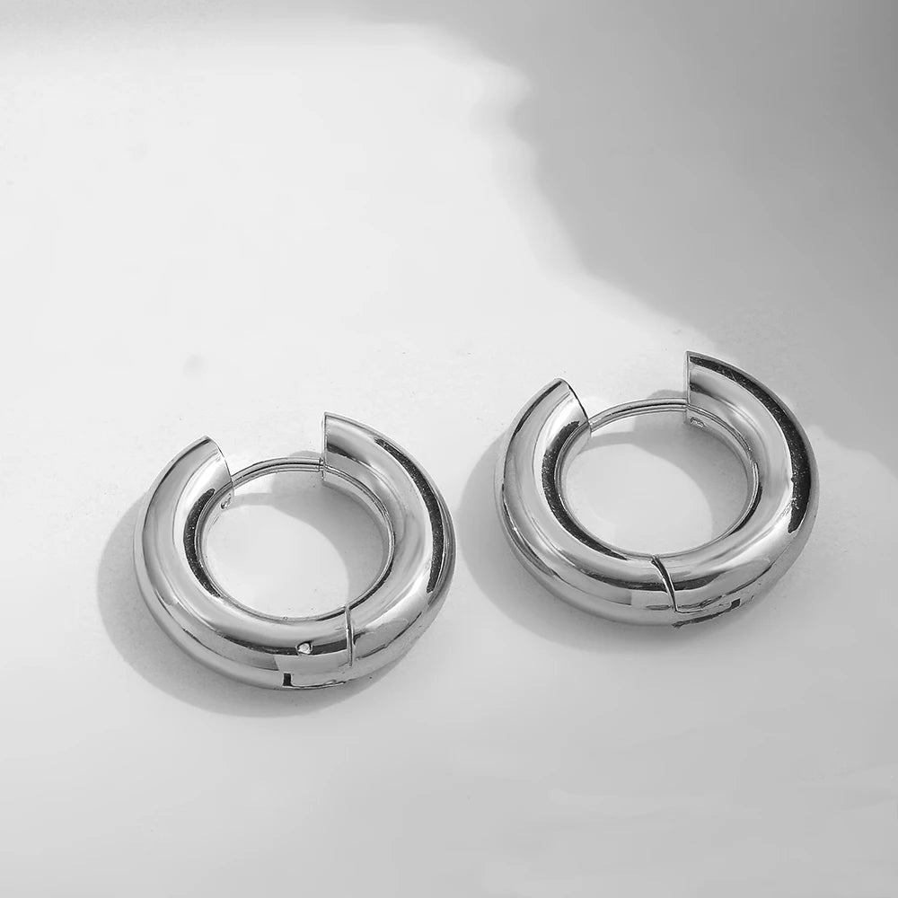 Punk Gold Color Twist Round Piercing Hoop Earrings Female Luxury CZ Crystal Geometric Ear Buckle Huggie Earrings Women Jewelry