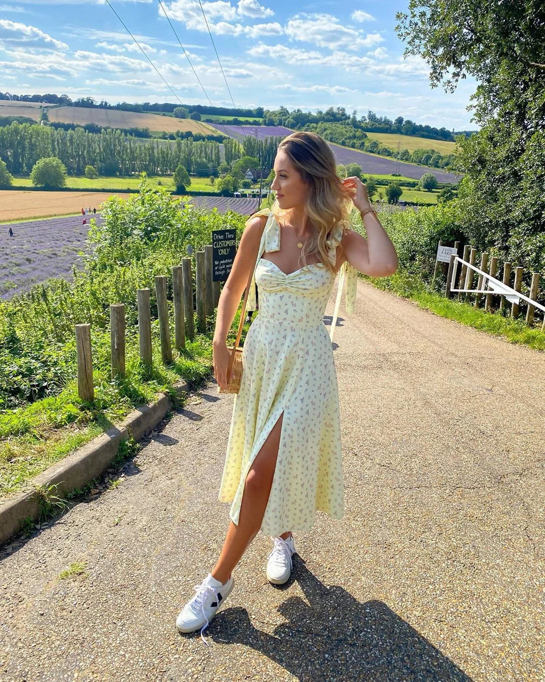 Josiaoprah Holiday floral dress lace up women's summer sundress A-line Spaghetti Strap dress Prairie chic ladies vestidos
