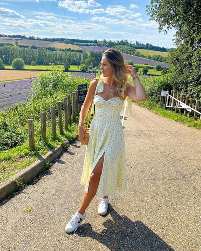 Josiaoprah Holiday floral dress lace up women's summer sundress A-line Spaghetti Strap dress Prairie chic ladies vestidos