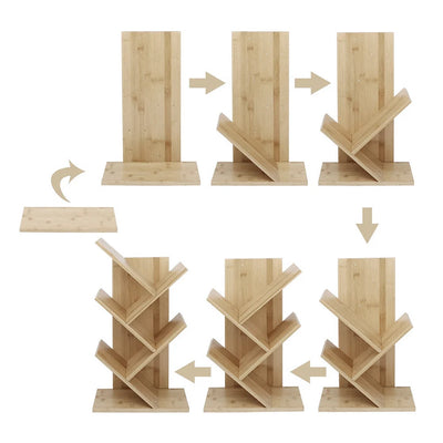 Rustic Standing Tree Bookshelf Wood Display Rack For Home Office Decoration Storage Organizer Shelf Bookcase