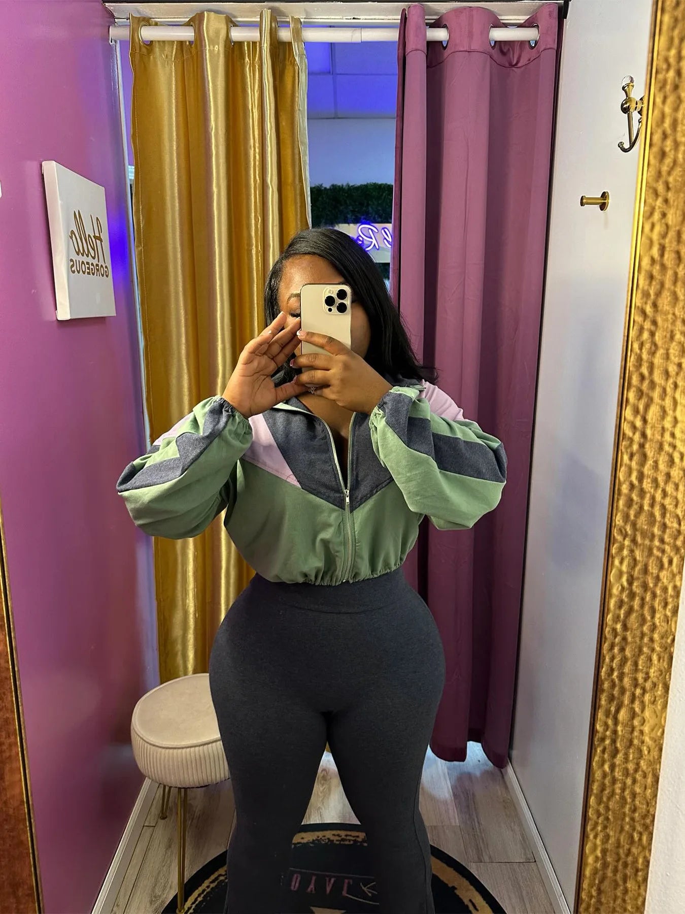 FAGADOER Color Block Street 2 Piece Set Outfit Casual Zip Drawstring Crop Top + High Waist Flare Pants Suit Autumn New Activwear