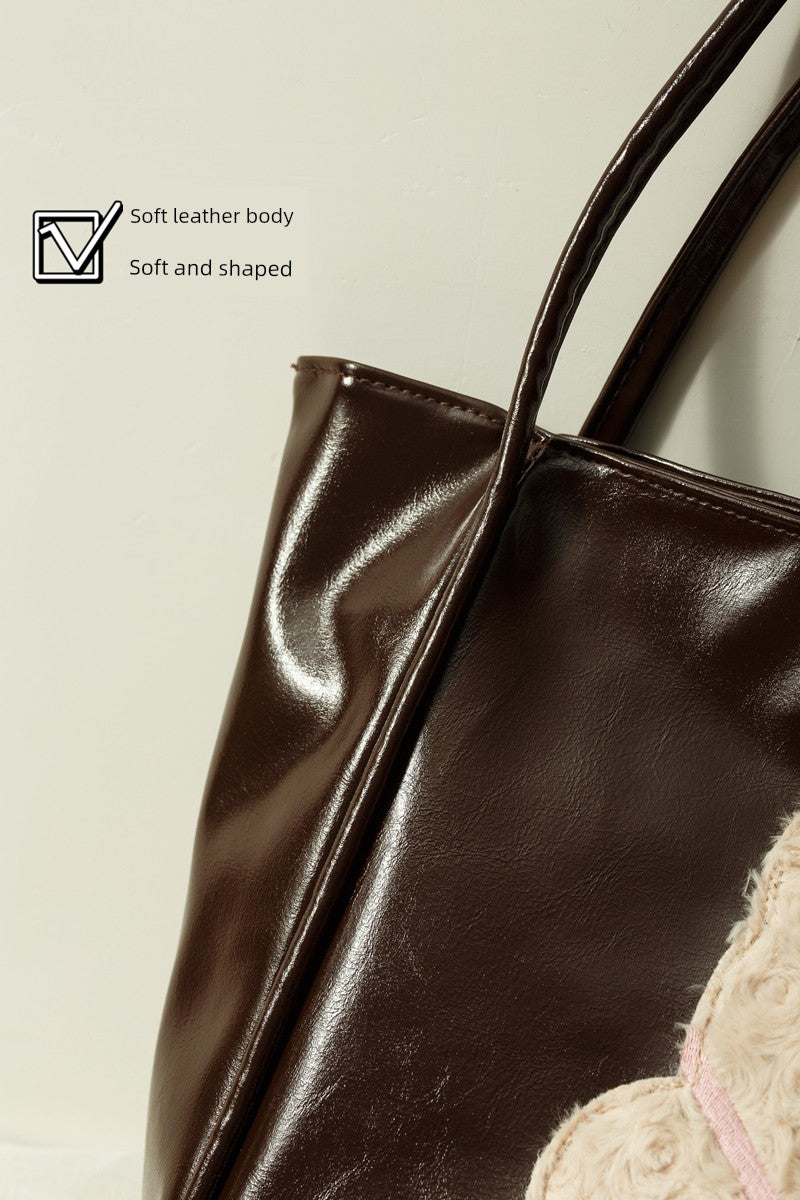 Cute Bear Tote Bag Female 2025 New Arrival Fall and Winter Large Capacity Shoulder Bag Slack Y2g Cute Commuter Bag