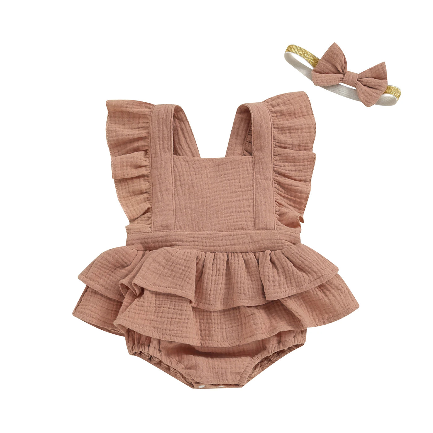 Citgeett Summer Infant Baby Girls Bodysuit Dress Solid Color Fly Sleeve Skirt Hem Jumpsuit Clothes Headband
