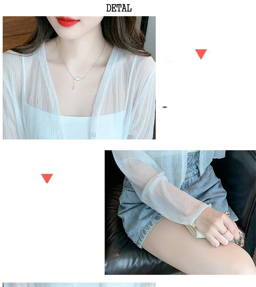Ice silk sun protection clothing for women in summer, thin chiffon cardigan with camisole skirt, outer cover, small shawl jacket