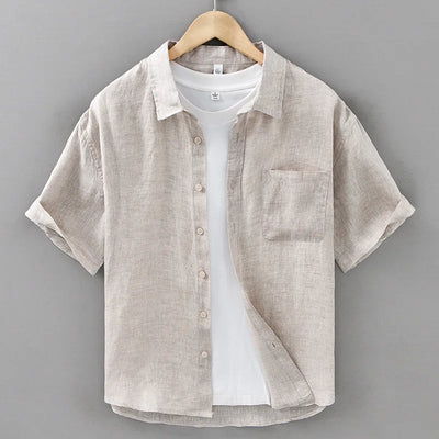 2025 Summer New Breathable Thin 100% Linen Short Sleeve Shirt for Men Casual Turn-down Collar Classic Shirt DC927