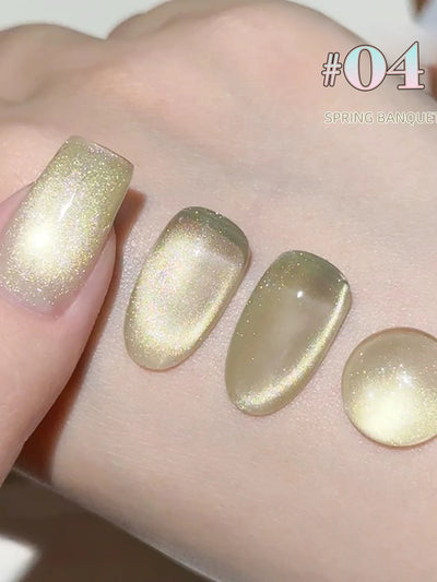 1-24pcs ZH Spring Summer Nails Red Champagne Gold Cat's Eye Gel Nail Polish Nail Art Versatile Popular Whitening Nail Supplies