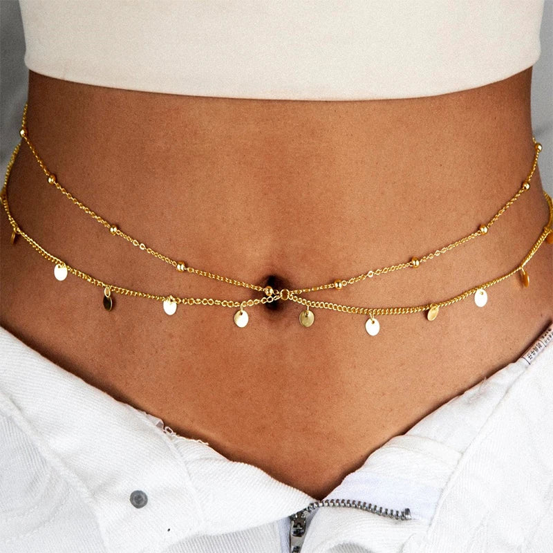 Loe| New Trendy Waist Belly Chain for Women Summer Beach Sexy Simple Body Chain Vacation Jewelry Accessories Punk