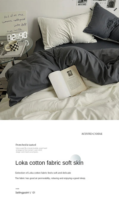 High Quality  Solid Color Double Washed Cotton Bedding 4 Pieces Set Student Dormitory Bed Linen Duvet Set Bed Suit