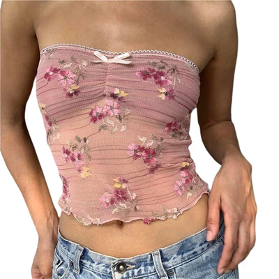 Xingqing y2k Off Shoulder Top Women Fairy Grunge Clothes Summer Sleeveless Lace Trim Patchwork Strapless Tshirt 2000s Streetwear