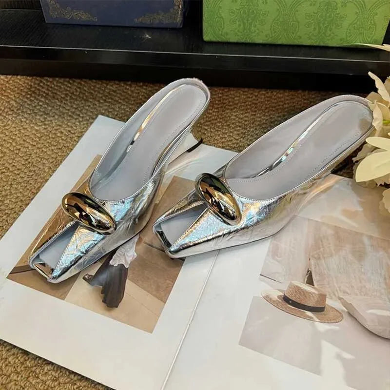 2025 Silver Slope Heel Peep Top Sandals Fashion Open Toe Slippers Banquet Party Woman Shoes 35-42 Urban Beauty