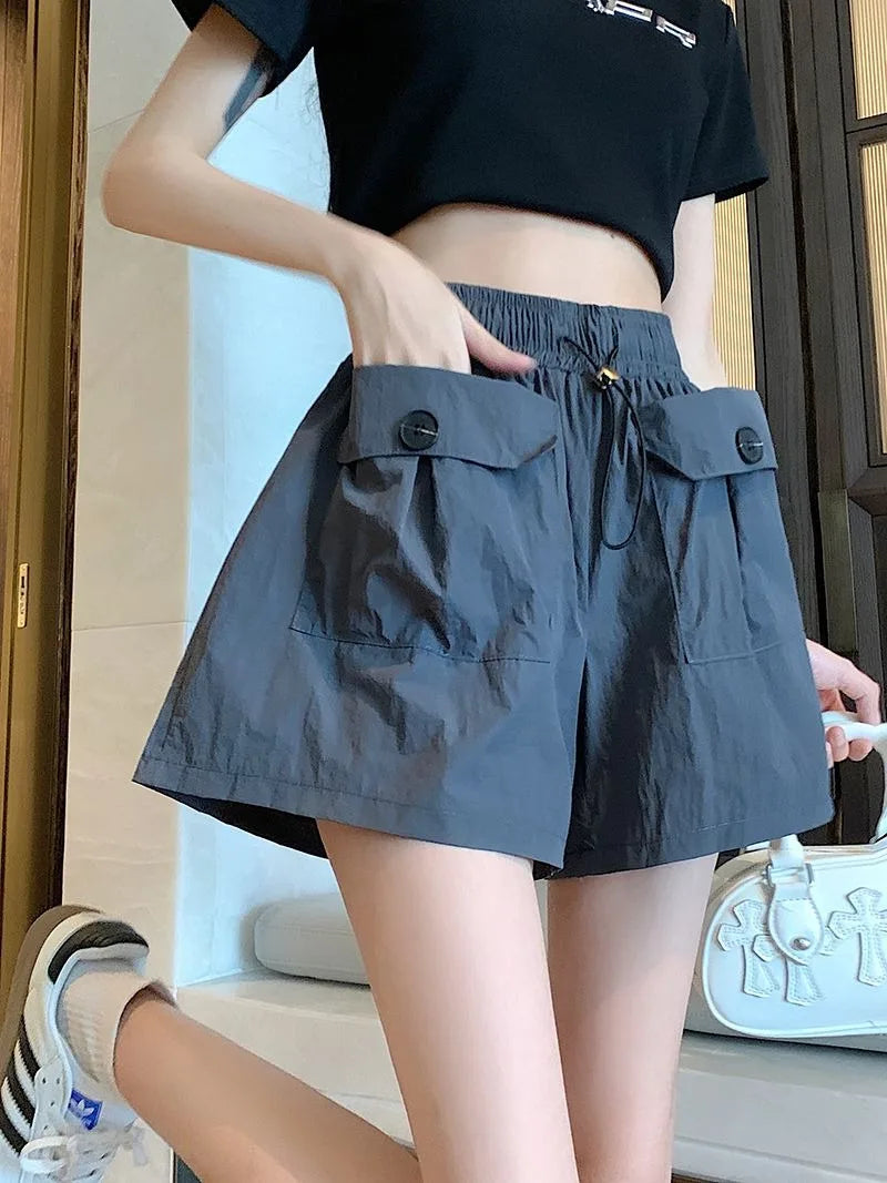 Women's High Waisted Shorts Summer New Wide Leg Loose Casual Trousers  Multi-pocket Trend Student Dress Breathable Shorts
