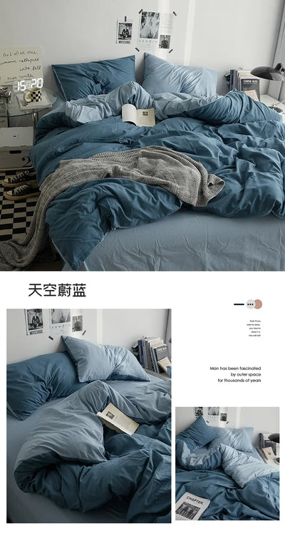 High Quality  Solid Color Double Washed Cotton Bedding 4 Pieces Set Student Dormitory Bed Linen Duvet Set Bed Suit