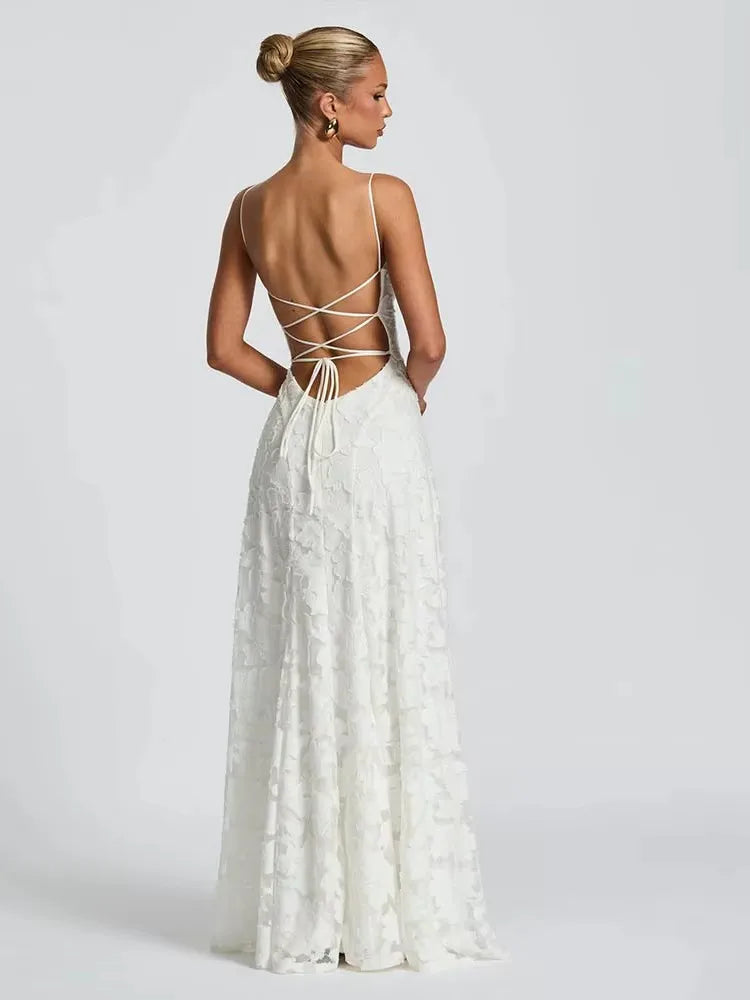 JULISSA MO Sexy Backless Chiffon Bandage Women Maxi Dress Spaghetti Strap Floral Dress Summer Skinny Elegant Party Evening Dress