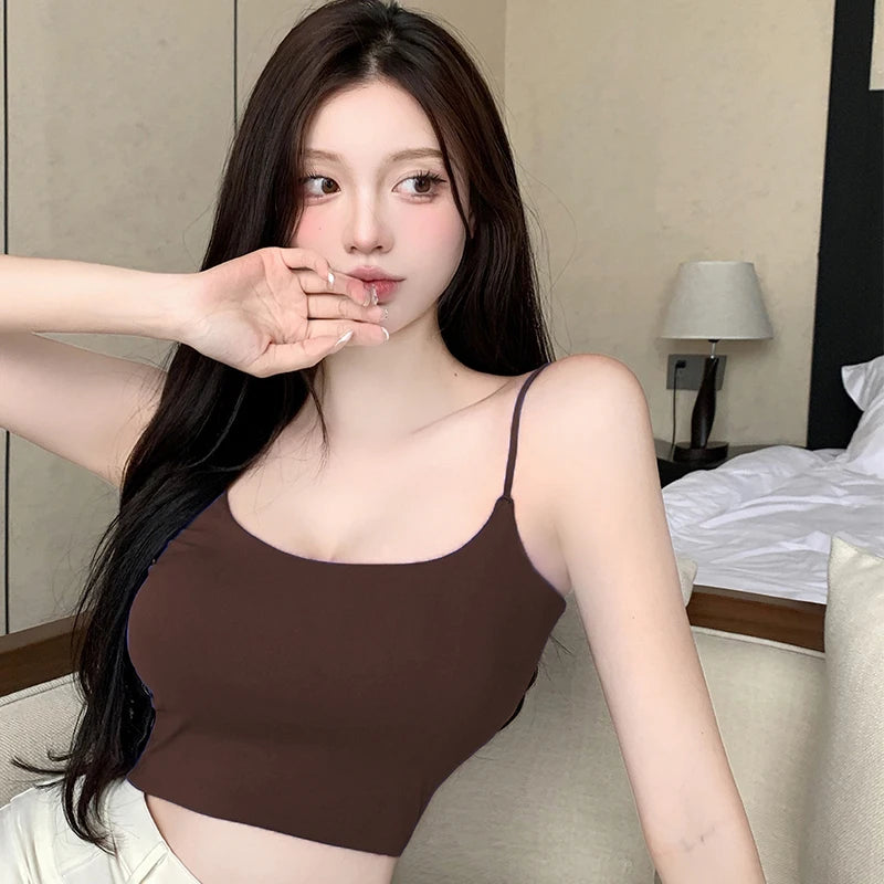 Women Camisole Slim Fit Sleeveless Tank Top Lightweight Crop Top Spagetti Strap Casual Base Top Solid Color
