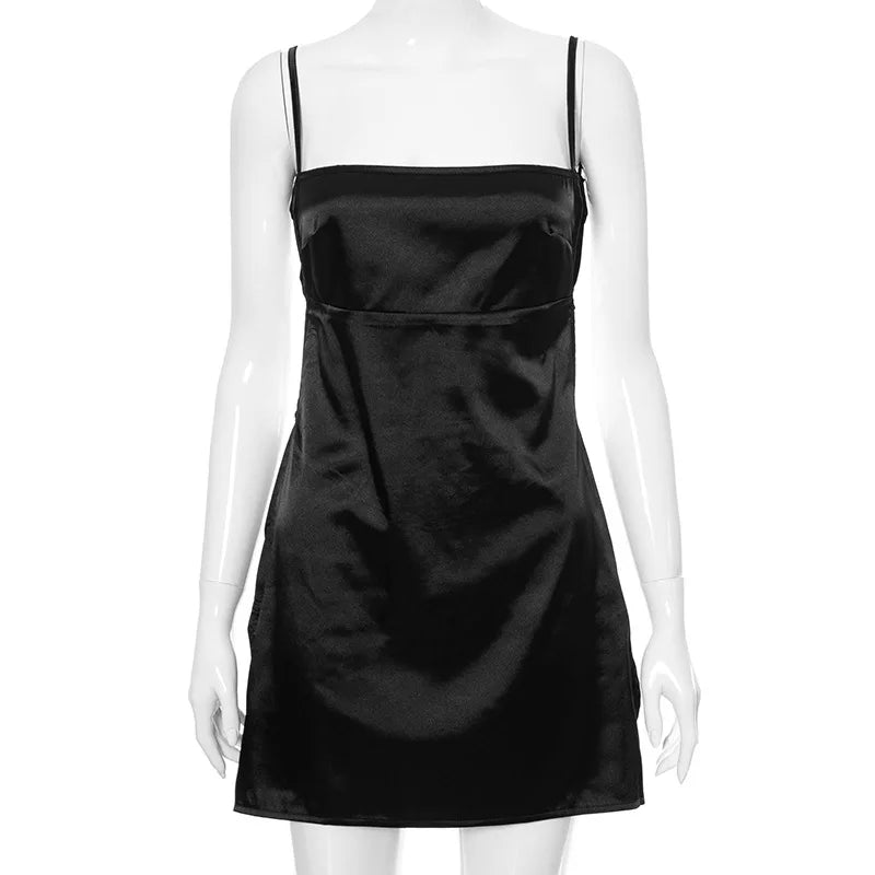 New Summer Sexy Backless Bodycon Satin Mini Dress Women Sleeveless Streetwear Strap Dress Party Club Elegant Y2k Clothes Dresses