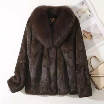 Real Rabbit Fur Coat Women Autumn Winter Short Jacket Thick Warm New Fashion Fox Fur Collar Elegant Female Warm Outerwear