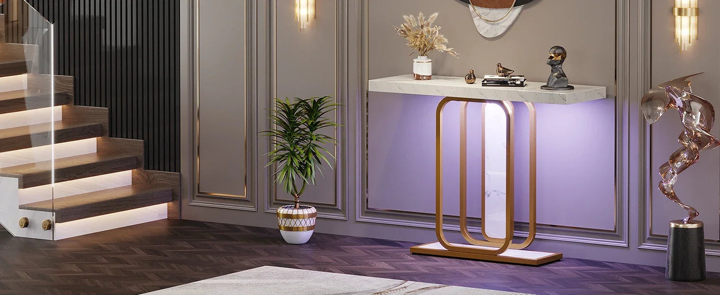 Modern Console Table, Entrance Table, Foyer Table for Entrance, Living Room, Hallway(without light strip)