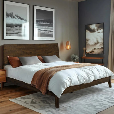 Acacia Serenity King Size Bed Frame, King Bed Frame with Headboard 800 lbs Capacity Natural Wood Bed All Mattress Support