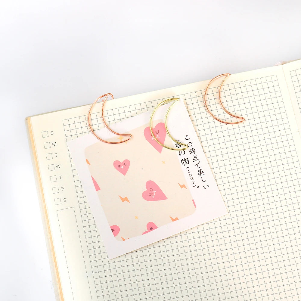 20pcs Moon Paper Clip rose gold Paper Clips Golden Plating Paperclip Cute Office Stationery Pin Silver Moon