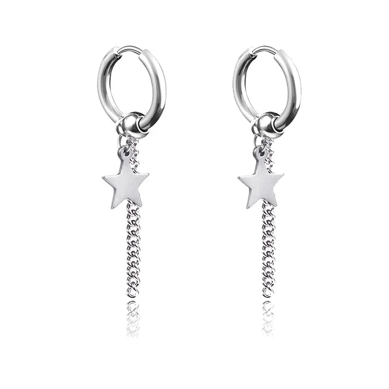 New Punk Stainless Steel Chain Hoop Earrings For Women Men 2023 Trendy Goth Pop Hip Hop Pendants Ear Jewelry Accessories Earring