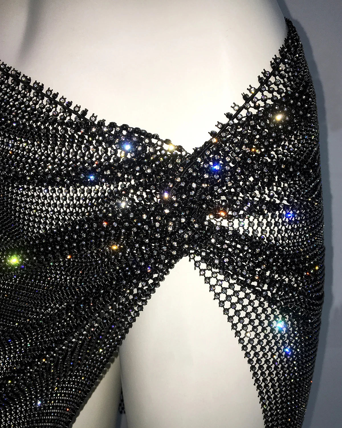 Sexy Hollow Out Mesh Mini Skirt Glitter Rhinestone See Through Fishnet Side Split Skirt Rave Festival Nightclub Party Skirt