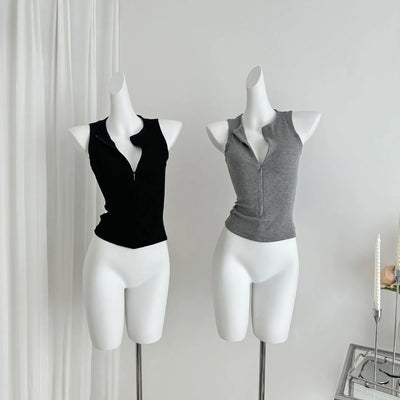 Women's Sleeveless Zip-Up Crop Top Korean Style Slim Fit Summer Vest Sexy Casual Camisole for Women Fashion Streetwear Basic Tee