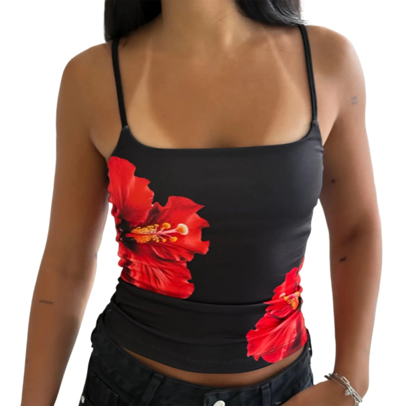 Y2K Aesthetic Women Floral Print Tanks Fairy Grunge Sleeveless Spaghetti Strap Slim Fits Camisole Mini Chic Vest Streetwear ﻿