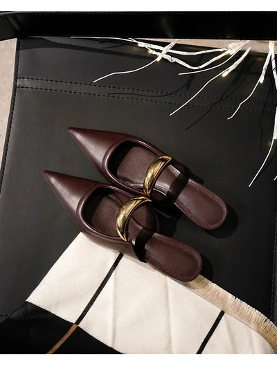 Punk Gothic Metal Buckle Low Heels Sandals Women 2025 New Pointed Toe Thick Heeled Summer Slippers Woman Platform Muller Shoes