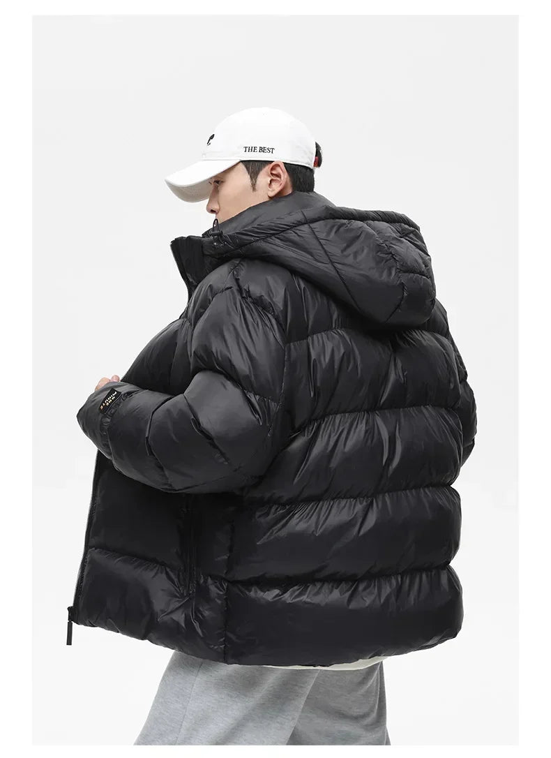 Solid Color with Hoodie Warm Puffer Jackets Padded Cotton Clothes Waterproof Jackets Man Winter Coats Men Hooded Zipper Parkas