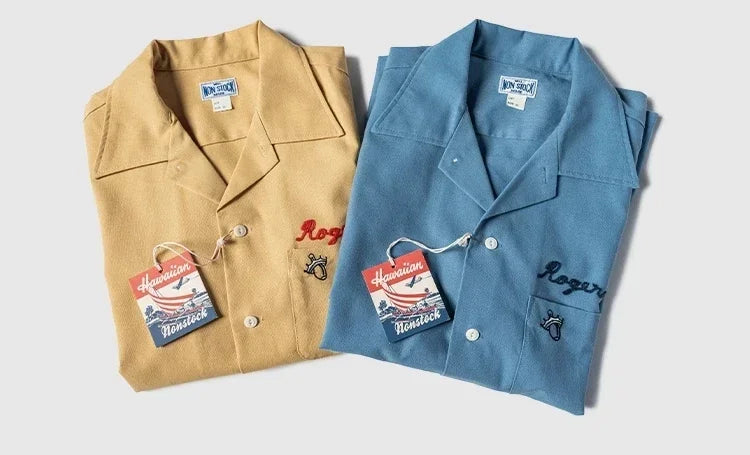 Non Stock Retro Bowling Shirt For Men Embroidery Rockabilly Hawaiian Beach Camp Shirt