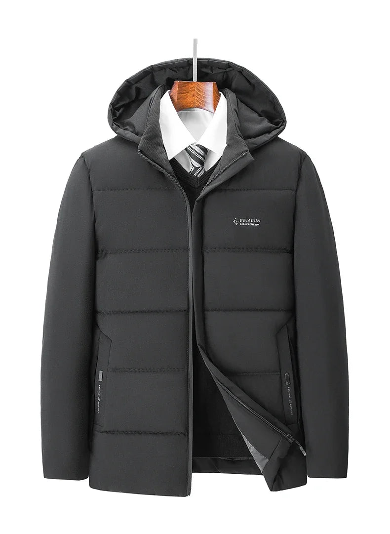 Men Business Hooded Parka Windbreaker Outwear Winter New Men's Jacket Parkas Windbreaker Solid Loose Thick Windproof Long Coat