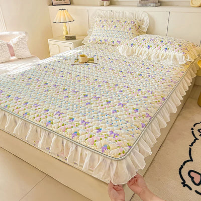 2025 New Single Bed Hat Korean Lace Bed Sheet Cover Chiffon Princess Wind Ins Cotton Four Seasons Bedspread Protective Cover