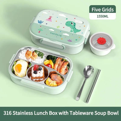 1550ML 316 Stainless Steel Thermal Bento Lunch Box Bag Compartment Microwave Lunch Container Kid Adult Leak-Proof Food Storage