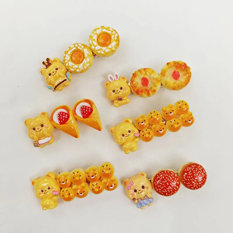 Cute Bread Bear Hair Clip Sweet Bangs Clip for Girls Fashion BB Clips Cartoon Side Clips Cards Headwear Women Lovely Accessories