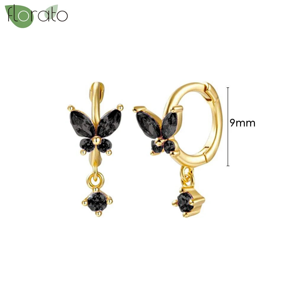 925 Sterling Silver Needle Fashion Round Pendant Small Earrings Luxury Gold Hoop Earrings for Women Premium Black Jewelry Gifts