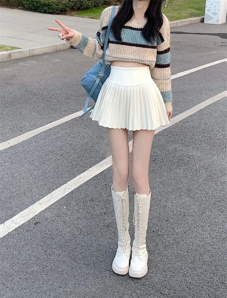 Women's High Waist Pleated Mini Skirt Summer A-Line White Anti Slip Design Skirt for Petite Figure Flattering Y2k Kawaii Skirts