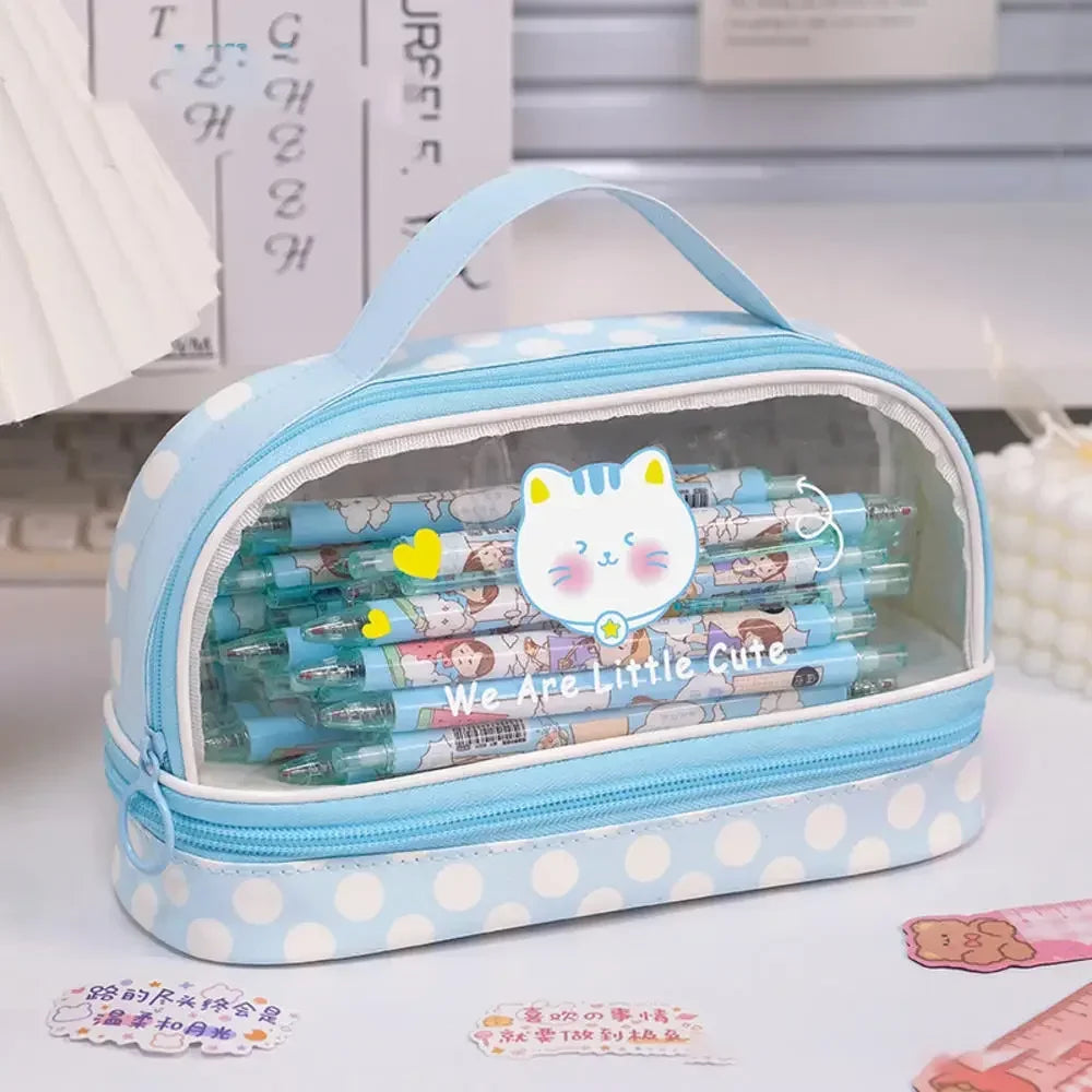 3Layer 6 Pockets Large Capacity Schoolbag shape Pencil Case Pencil Bag Aesthetic Stationery Holder Bag Girls Zipper Pencil Pouch