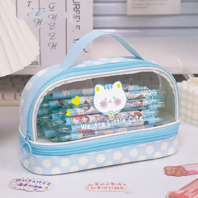 3Layer 6 Pockets Large Capacity Schoolbag shape Pencil Case Pencil Bag Aesthetic Stationery Holder Bag Girls Zipper Pencil Pouch