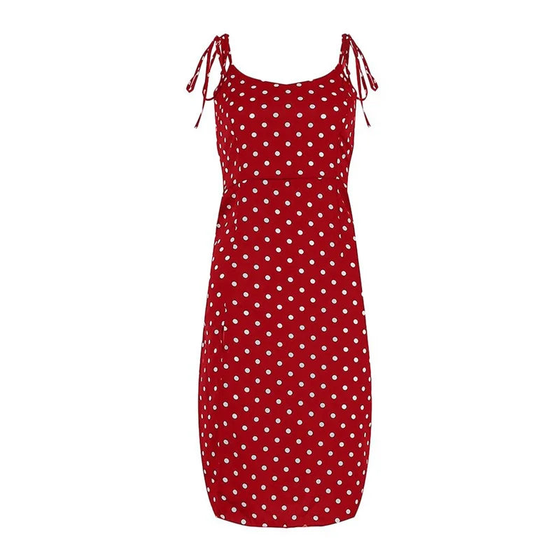 Dresses 2024 Sundress Summer Women Causal Polka Dot Sleeveless High Pleated elastic waist V-Neck Beach Dress Vestidos De Verano