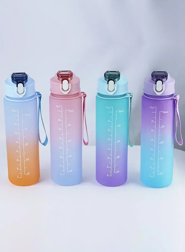 900ml Leakproof Water Bottles with Times To Drink and Straw Motivational Drinking Sports Water Bottle for Fitnes Gym Outdoor