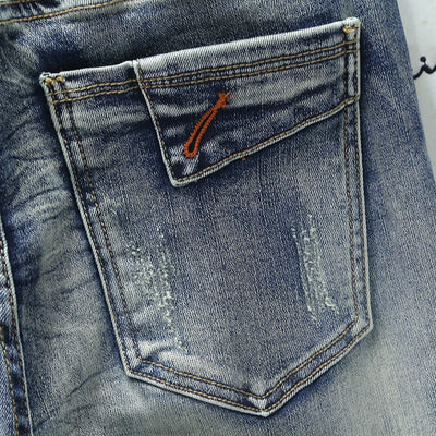 Retro Men's Jeans Slim Elastic Spliced zipper Skinny Pencil Trousers Harajuku Hip-hop Rock Motorcycle Denim Pants Streetwear