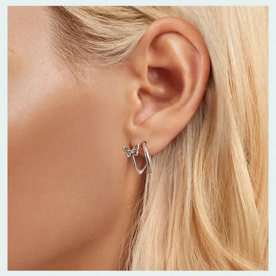 WOSTU Real 925 Sterling Silver Original Butterfly Hoop Earrings Oxidation For Women Wedding Party Daily Gift DIY Fine Jewelry