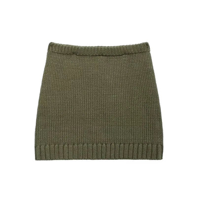 Fashion Knitted Cardigan Mini Skirt Sets Women Greenl Long Sleeve Single-breasted Sweater 2 Piece Set Lady All-matching Outfit